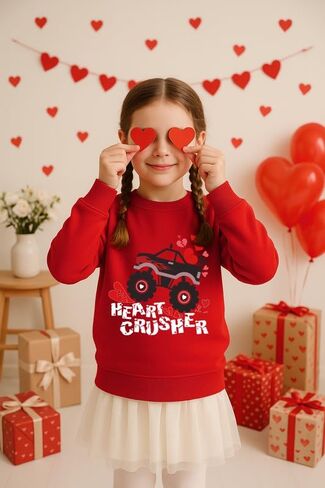 Unisex Kids Valentines Red Sweatshirt Long Sleeve Funny Crewneck Shirt 5-14 Years in Saudi Arabia