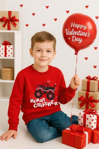 Unisex Kids Valentines Red Sweatshirt Long Sleeve Funny Crewneck Shirt 5-14 Years in Saudi Arabia