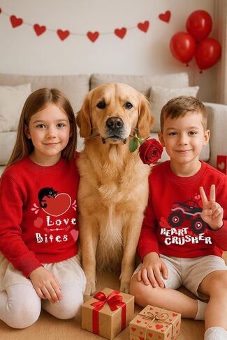 Unisex Kids Valentines Red Sweatshirt Long Sleeve Funny Crewneck Shirt 5-14 Years in Saudi Arabia
