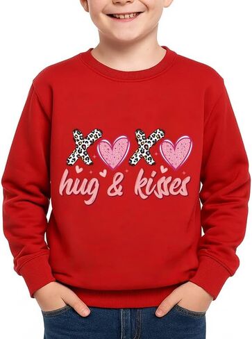 Unisex Kids Valentines Red Sweatshirt Long Sleeve Funny Crewneck Shirt 5-14 Years in Saudi Arabia