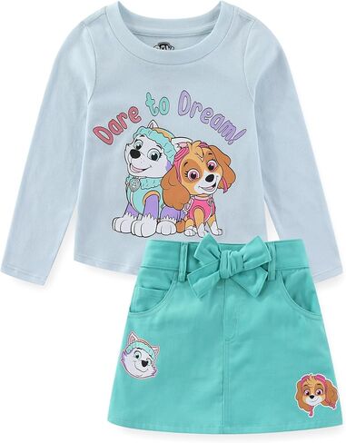 طقم قميص للفتيات بأكمام طويلة وتنورة من نسيج قطني طويل الأكمام من Paw Patrol Nickelodeon Skye وEverest للأطفال الصغار والكبار in Saudi Arabia
