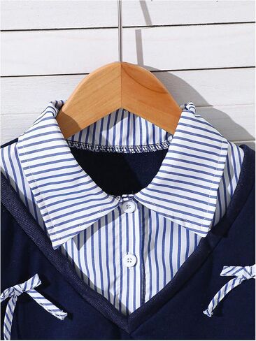 Floerns Girl's Two Piece Outfit Preppy Striped Long Sleeve Sweatshirts and Pleated Skirt Set in Saudi Arabia