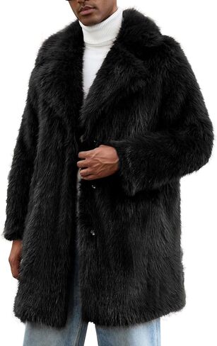 COZYPOIN Mens Faux Fur Coats Loose Fit Long Fake Fur Jackets Winter Warm Fluffy Furry Thick Trench Coat with Pockets in Saudi Arabia
