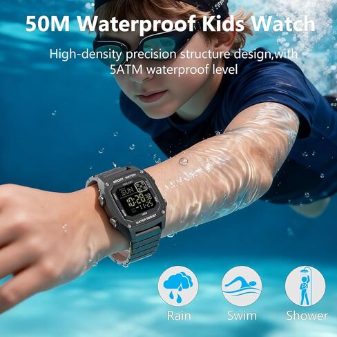 Beeasy Kids Watch, Kid Digital Watch for Ages 3-15 Boys Girls, 50M Waterproof Sport Outdoor Multifunctional Kid Watch with Silicone Band LED Backlight Alarm Stopwatch 12/24 H, Ideal Kids Gift in Saudi Arabia