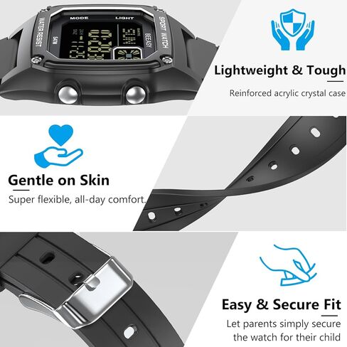 Beeasy Kids Watch, Kid Digital Watch for Ages 3-15 Boys Girls, 50M Waterproof Sport Outdoor Multifunctional Kid Watch with Silicone Band LED Backlight Alarm Stopwatch 12/24 H, Ideal Kids Gift in Saudi Arabia