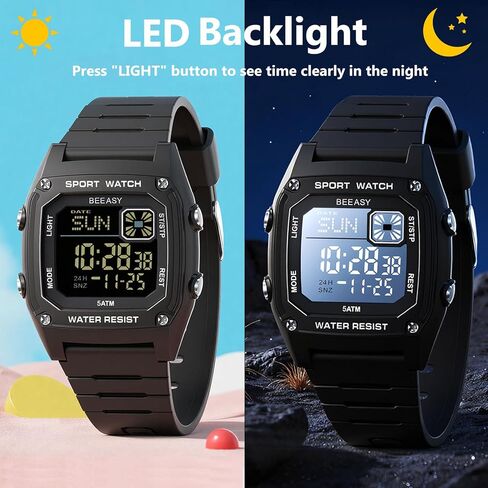 Beeasy Kids Watch, Kid Digital Watch for Ages 3-15 Boys Girls, 50M Waterproof Sport Outdoor Multifunctional Kid Watch with Silicone Band LED Backlight Alarm Stopwatch 12/24 H, Ideal Kids Gift in Saudi Arabia