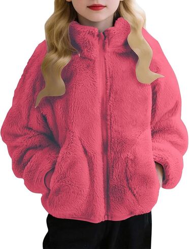 Girls Fleece Jacket Toddler Kids Fuzzy Sherpa Winter Warm Coats Trendy Casual Zip Up Cute Jackets with Pockets in Saudi Arabia