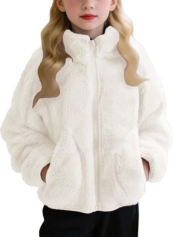 Girls Fleece Jacket Toddler Kids Fuzzy Sherpa Winter Warm Coats Trendy Casual Zip Up Cute Jackets with Pockets in Saudi Arabia