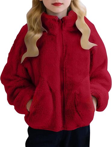 Girls Fleece Jacket Toddler Kids Fuzzy Sherpa Winter Warm Coats Trendy Casual Zip Up Cute Jackets with Pockets in Saudi Arabia