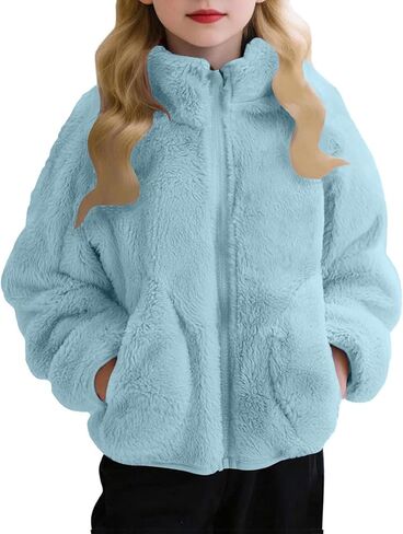 Girls Fleece Jacket Toddler Kids Fuzzy Sherpa Winter Warm Coats Trendy Casual Zip Up Cute Jackets with Pockets in Saudi Arabia