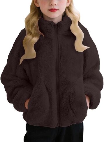 Girls Fleece Jacket Toddler Kids Fuzzy Sherpa Winter Warm Coats Trendy Casual Zip Up Cute Jackets with Pockets in Saudi Arabia