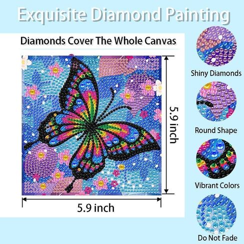 5D الكرتون الماس الفن أطقم 6 * 6 بوصة فراشة DIY الماس الفنون فسيفساء أطقم للبالغين المبتدئين الحفر المستديرة الكاملة in Saudi Arabia