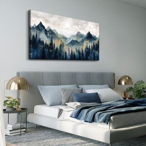 erqinhua قماش جدار الفن لغرفة النوم جدار ديكورات لغرفة المعيشة الحديثة مكتب جدار ديكور مجردة الألوان المائية اللوحة الجبلية المناظر الطبيعية صور مطبوعة عمل فني ديكور المنزل 20 "x 40" in Kuwait