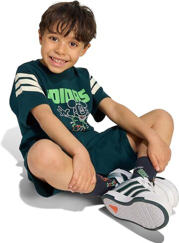 adidas Unisex-Kids Disney Mickey Mouse T-Shirt Set, Aurora Ivy/Off White/Lime Burst, 4 Years in Saudi Arabia