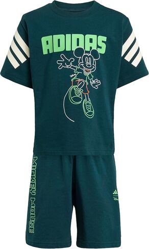adidas Unisex-Kids Disney Mickey Mouse T-Shirt Set, Aurora Ivy/Off White/Lime Burst, 4 Years in Saudi Arabia