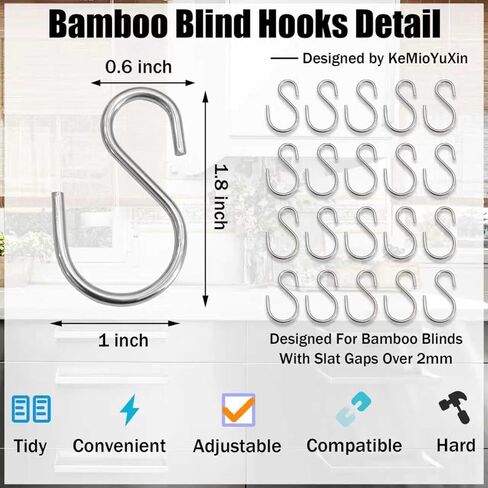 Bamboo Blinds Hooks - 20pcs Metal Clips for Roll up Wicker Blinds Roman Rattan Shades for Indoor Windows in Saudi Arabia