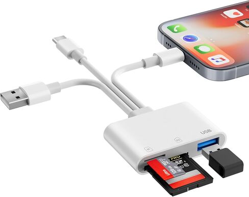 SD Card Reader for iPhone iPad Mac, Digital Camera Adapter to iPhone Lightning & USB C Dual Connector, Trail Camera Memory Card Viewer with SD/Micro SD/USB-A 3 Slot, No App Plug and Play in Saudi Arabia