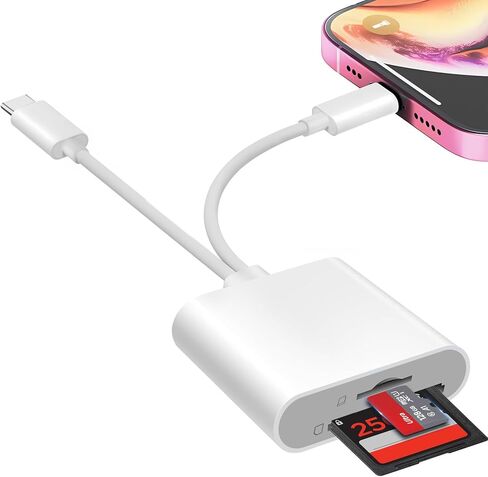 SD Card Reader for iPhone iPad Mac, Digital Camera Adapter to iPhone Lightning & USB C Dual Connector, Trail Camera Memory Card Viewer with SD/Micro SD/USB-A 3 Slot, No App Plug and Play in Saudi Arabia