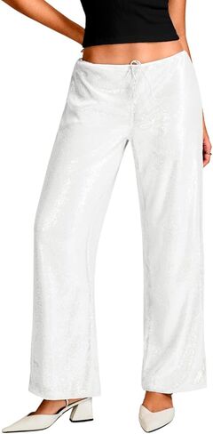Sequin Pants,Low Rise Wide Leg Sparkly Bottoms for Women,Glitter Disco Concert Rave Outfit in Saudi Arabia