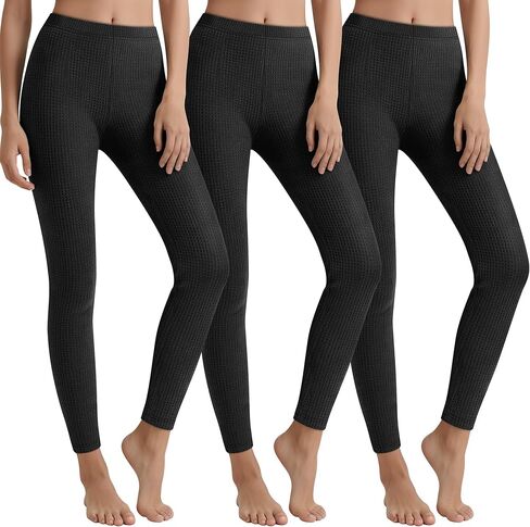 3 Pack Women's Waffle Thermal Bottom Warm Lightweight Underwear Pants Tights Stretchy Base Layer Legging in Saudi Arabia