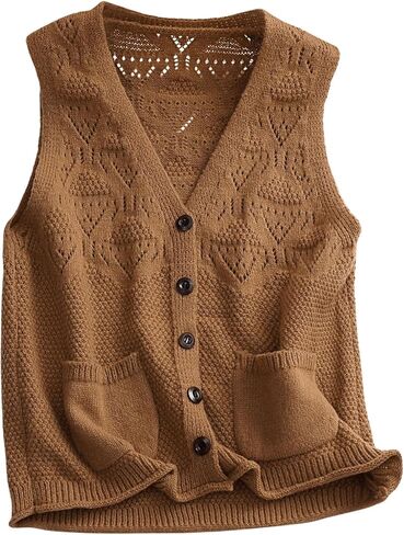 Women's Button Up Sweater Vest V Neck Sleeveless Lightweight Dressy Casual Knit Cardigan Vest with Pockets in Saudi Arabia