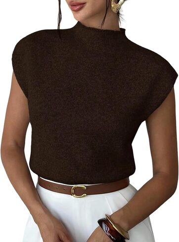 ZAFUL Women's Mock Neck Sweater Vest Cap Sleeve Casual Knit Pullover Tank Outfits Tops in Saudi Arabia