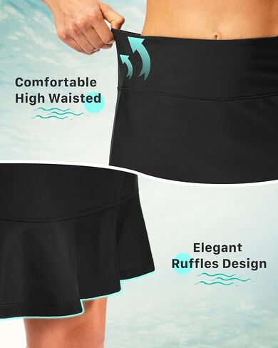Viodia Women's 20'' Long Swim Skirt High Waisted Ruffle Skort Modest Swimsuits Knee Length Bottoms Tankini with Skirts in Saudi Arabia