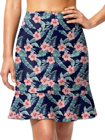 Viodia Women's 20'' Long Swim Skirt High Waisted Ruffle Skort Modest Swimsuits Knee Length Bottoms Tankini with Skirts in Saudi Arabia