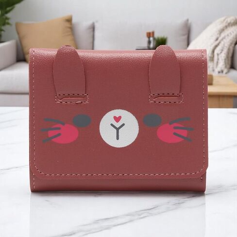 1Pcs Pouch for Money 3-Fold Cartoon Snap Card Case PU Leather Deep Pink 11x8.5cm in Saudi Arabia