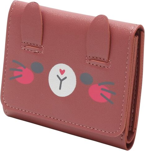 1Pcs Pouch for Money 3-Fold Cartoon Snap Card Case PU Leather Deep Pink 11x8.5cm in Saudi Arabia