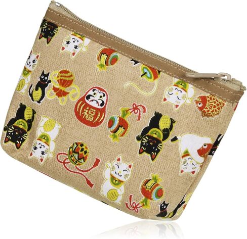 Small Pouch, Fortune Cat Pattern 5.11×3.54 in (130×90mm), Slim Multi-Pouch, Made in Japan (Beige) in Saudi Arabia