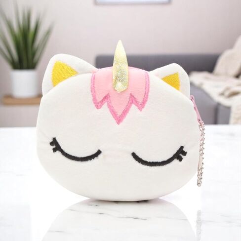 Generic 1Pcs Money Pouch Unicorns Print Mini Wallet Plush Fabric Pink 11x10cm in Saudi Arabia