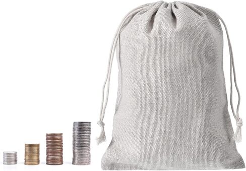 حقيبة أكياس عملات معدنية مقاس 7 × 5 بوصات، 6 عبوات من أكياس تغيير إيداع العملات المعدنية وحقائب النقود القماشية مع حقيبة هدايا برباط طراز 1، أبيض in Saudi Arabia