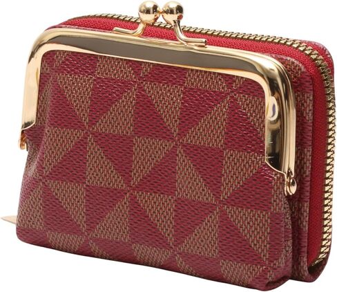 Generic 1Pcs Pouch for Money Short Diamond Quilted Clip & Zip Wallet PU Leather Wine Red 12x8.3cm in Saudi Arabia