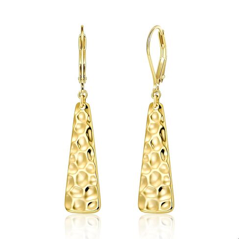 ALEXCRAFT 925 Sterling Silver Dangle Earrings for Women, 14K Gold Plated French Leverback Earrings, Hypoallergenic Lightweight Statement Hammer Square Bar Long Drop Earing for Women Trendy Jewelry in Saudi Arabia
