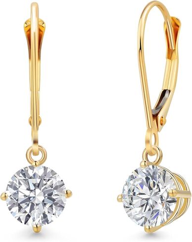 أقراط Gem Stone King 2.00 Cttw IGI المعتمدة من Lab Grown Diamond المتدلية للنساء من الذهب الأصفر عيار 14 قيراط | قطع دائرية 1 قيراط لكل قطعة | وضوح VS1 | اللون E-F in Kuwait