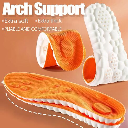 2026 New Steppers Insoles for Men & Women,4D Cloud Massage Memory Foam Insoles with Arch Support for All-Day Comfort(Orange, Men 11) in Saudi Arabia