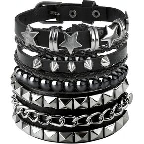4 قطعة نجوم النساء مسنبل رصع الجلود التفاف الكفة الأساور مجموعة ل Vintage 80s النساء الرجال ايمو القوطي الشرير الصخرة اكسسوارات in Kuwait