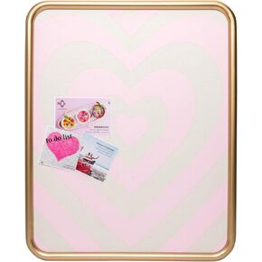 لوحة إعلانات من القماش المزخرف بإطار من القماش مع إطار ذهبي، لوحة إعلانات عصرية للملاحظات والصور والتذكيرات، بديل لغرفة النوم، والنوم، والمكتب (قماش طباعة القلوب) in Kuwait