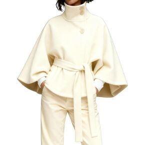 معطف نسائي من Hooever بأكمام تشبه جناح الخفاش، معطف صوف لطيف بياقة واقفة، معطف شتوي قصير in Kuwait