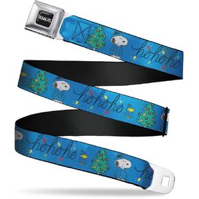 Peanuts Belt, Seatbelt Buckle Belt, Snoopy and Woodstock Holiday Puffer Jacket Ho Ho Pose Blue, Adjustable in Saudi Arabia