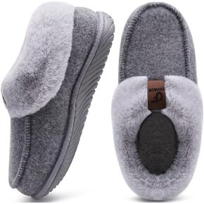 COFACE Women's Arch Support Memory Foam House Slippers Ladies Warm Fuzzy Faux Fur Collar Winter Moccasin Shoes with Orthotic Plantar Fasciitis Indoor Outdoor Beige Size 11 in Kuwait