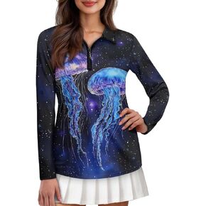 Women Athletic Golf Polo Shirts Long Sleeves V Neck Running Hiking Quick Dry Trendy Pullover Workout Tops XS-2XL in Saudi Arabia
