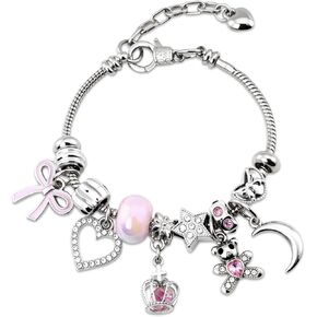 Italian Charm Bracelet Silver Charm Bracelet Pink Charms Bracelets Kawaii Jewelry Y2K Bracelets Stocking Stuffers for Women Cute Accessories Valentine's Day Birthday in Kuwait