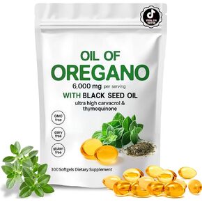 زيت الأوريجانو العضوي مع زيت الحبة السوداء - كبسولات زيت الأوريجانو 2 في 1 عضوية، عدد 300 | نباتي، غير معدّل وراثيًا | يدعم الصحة والتوازن الهضمي in Kuwait