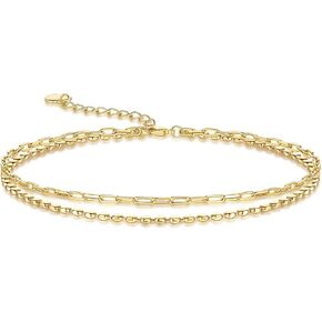 14K Gold Plated Anklets for Women Gold Plated Ankle Bracelets for Women Double-Layer Design Paperclip Beaded Anklets for Womens in Saudi Arabia