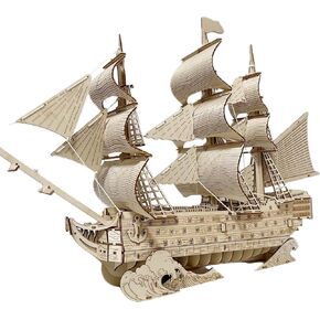 3D Wooden Sailing Ship Puzzles for Adults Wooden Watercraft Model Sailboat Puzzles, 6.5" × 2" × 6", Laser Engraving, Without Burrs, No Glue or Other Tools Required in Kuwait