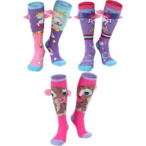 3 Pairs Kids Girls Knee High Socks with 3D Wings Girls Cotton Crazy Funny Cute Animal Pattern Long Boot Socks in Saudi Arabia