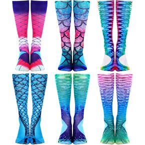 6 Pairs Kids Knee High Socks Gifts for Girls Cute Crazy Mermaid Unicorn Pattern Fun Novelty Socks for 3-12 Years in Saudi Arabia