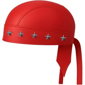 Sheep Leather Skull caps in Black Sweat Head Wraps Studded Skull Cap Bandana Style in Real Do Du Rag Leather Doo Rag Motorcycle Biker Cap Red Star ICE Club Shop in Saudi Arabia